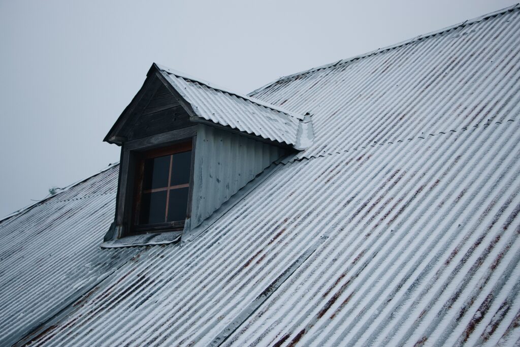 A roof covered with snow.